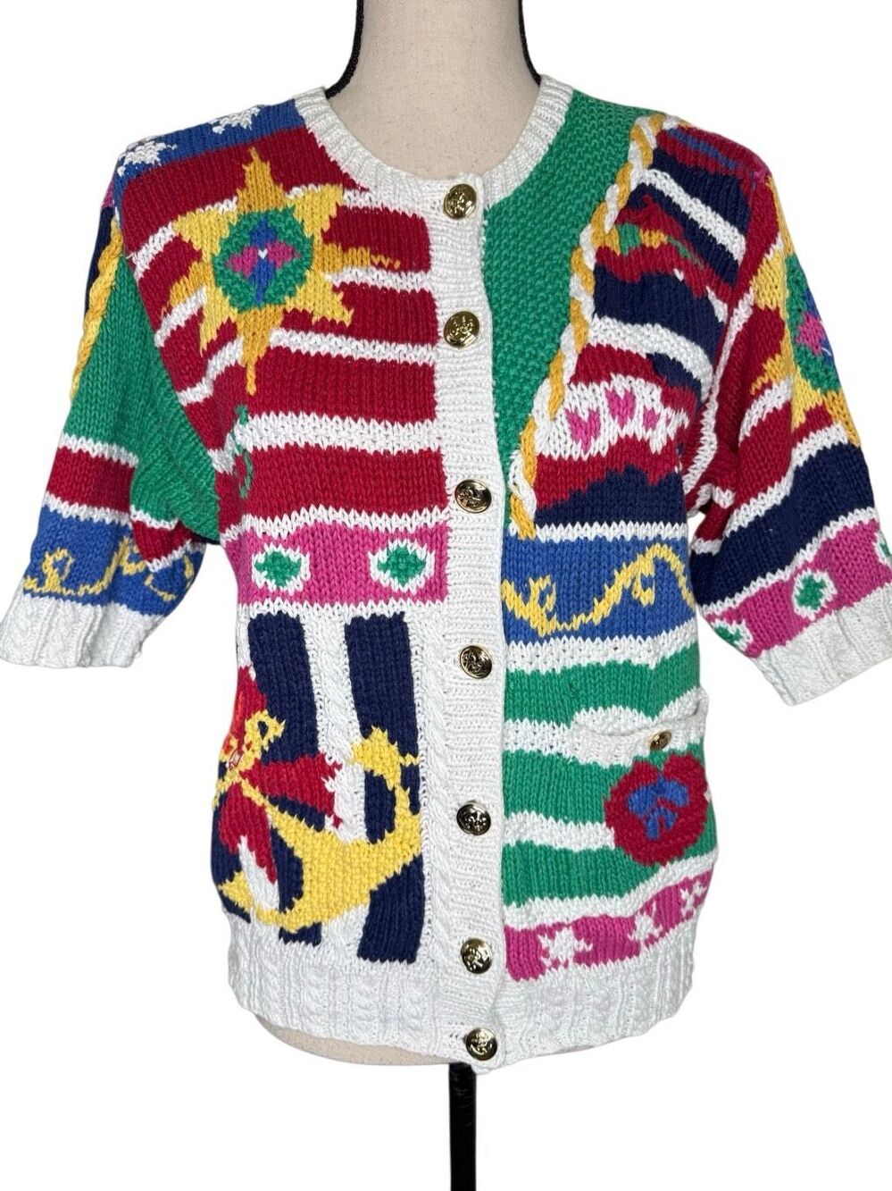 Vintage Susan Bristol Short Sleeve Cardigan Sweater Size S 80’s/90’s Kitsch
